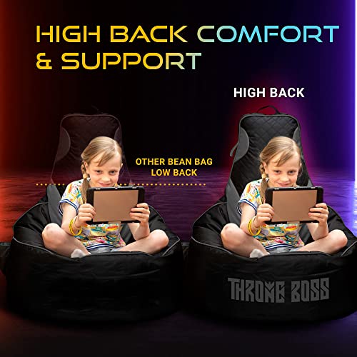 Throne Boss Gaming Bean Bag Chair Kids With High Back Black Grey