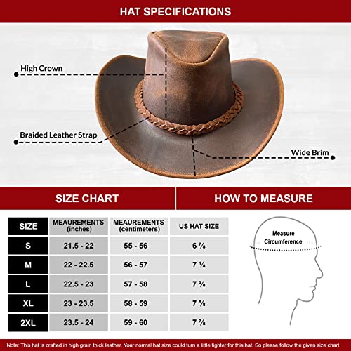 Brandslock Cowboy Hat for Lightweight Handcrafted Wide Brim Durable Cowgirl Brown