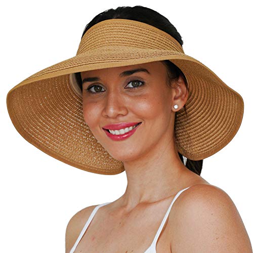 GearTOP Roll Up Sun Hat for Women - Wide Brim Foldable Beach Sun Hats for Women UV Protection Roll Up Visors - (Khaki)