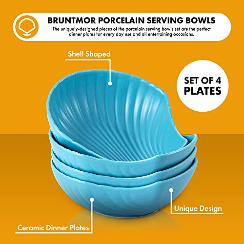 Bruntmor 7 Ceramic Shell Dinner Plates Set of 4 Matte Glazed Buffet Plates Blue