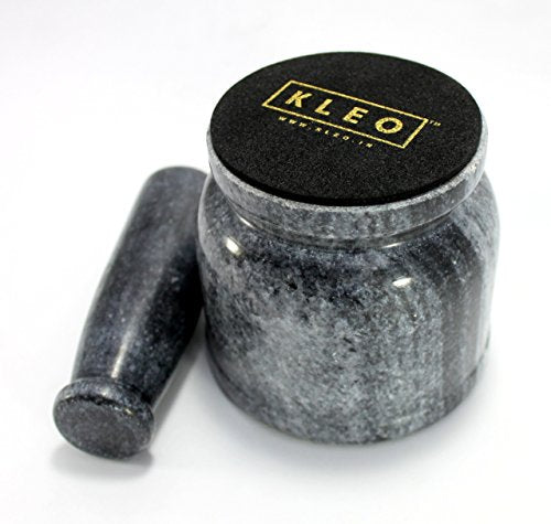 KLEO 4" Diameter Natural Stone Mortar and Pestle Set as Spice Grinder Black