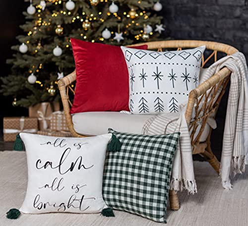 Inspired Ivory Christmas Pillow Covers 18x18 Inch Joy Set of 4 Modern Farmhouse Christmas Throw Pillow Covers - Xmas Cushion Case for Couch Holiday Decor Winter Decorations (Red, Green, Black & White)