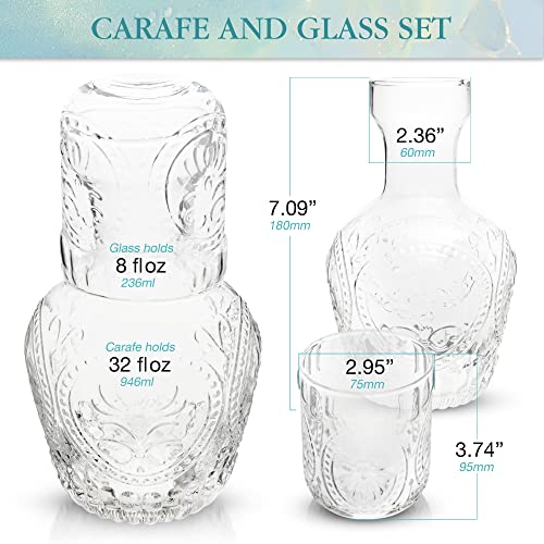 Yungala Bedside Water Carafe and Glass Set Vintage Nightstand Glass