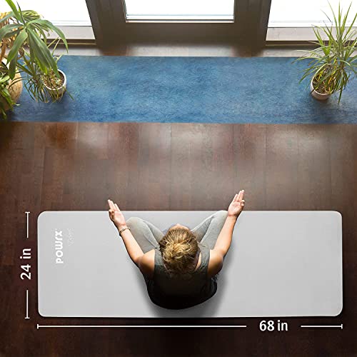 POWRX Yoga Mat TPE with Bag Exercise mat for workout Non-slip large yoga mat for women 68" x 24" Graphite 0.2 Inches Thickness Graphite
