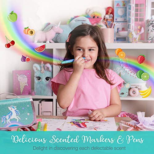 Fruit Scented Markers Set 44 Pcs Filled Stationery with Unicorn