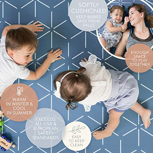Baby Play Mat for Infants | One-Piece Reversible Foam Floor Mat | Eco-Friendly | Extra Soft | Thick | Non-Toxic | Toddlers | Kids (Dusty Blue/Gray Storm, Small 55” x 39”)