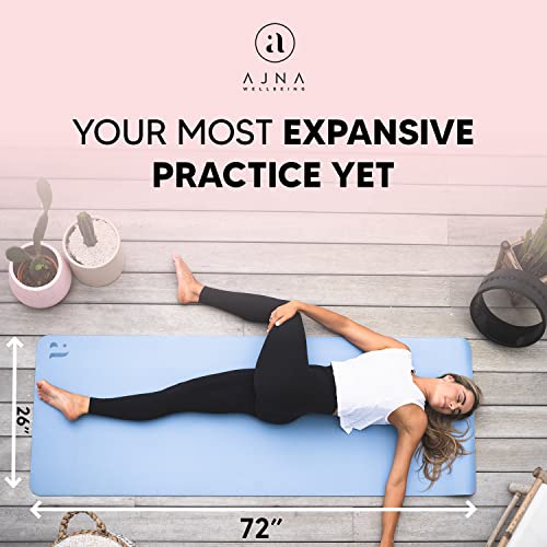 Ajna Natural Rubber Yoga Mat - Decrease Impact & Strain On Joints, Non-slip Stable Extra Long & Thick 6 feet, Pilates, Exercise, Fitness Accessory, High Density & Superior Dry Grip - Blue