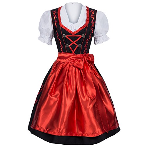 Gaudi-leathers Women's Set-3 Dirndl Pieces Embroidery 40 Red/Black
