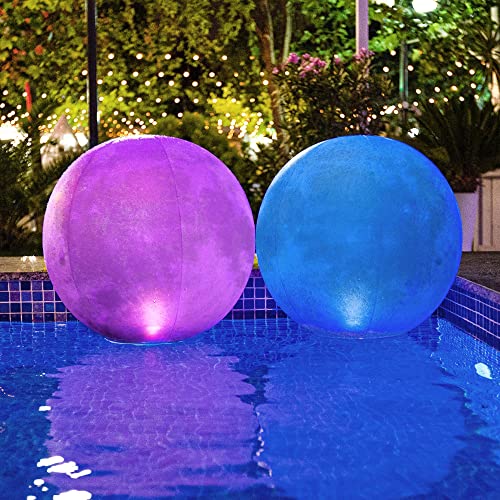 2 Pack Floating Pool Lights Solar 16 Full Moon Inflatable Led Lights for Pool