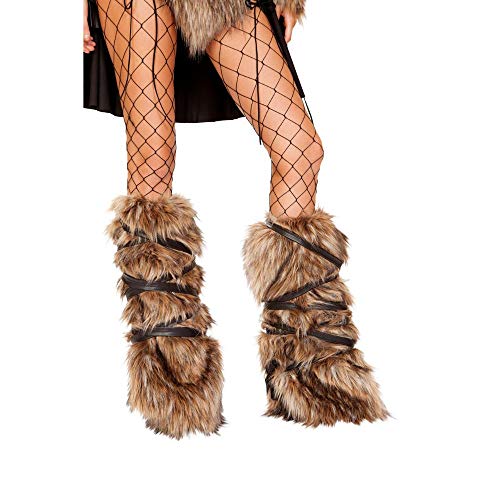 Roma Costume Pair of Faux Fur Leg Warmers with Strap Detail Womens Party Costume - One Size Brown