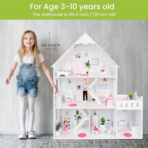 Green series Kinderplay | Wooden Dollhouse | Wood Doll Houses | Wooden Doll House | Doll House 4-5 Year Old | Dollhouses | Big Doll House | Large Doll House | Wood Dollhouse GS0023B-1