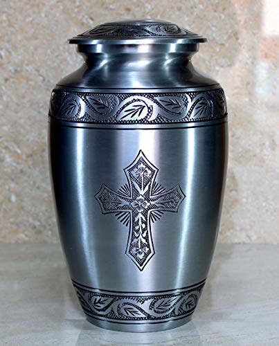 Esplanade Cremation Urn Memorial Container Full Size Standard Metal Urn Silver