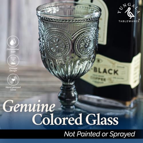 Yungala Black Wine Glasses Set of 6 Smoke Glass Goblets Black Glassware Made