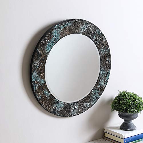 Whole Housewares Modern Mosaic Decorative Mirror 20 Inch Diameter Blue Multi Theme