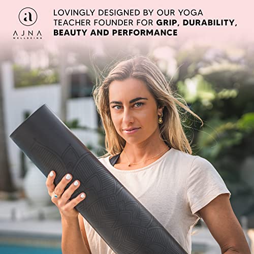 Ajna Natural Rubber Yoga Mat Decrease High Density Dry Grip Black Mandala