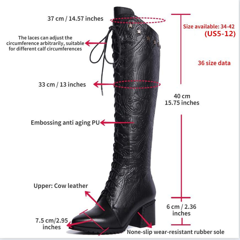 Women Knee High Boots 2022 Luxury Cow Genuine Leather Brown Black High Heels Long Boot Designer Female Winter Shoes Plus Size 9