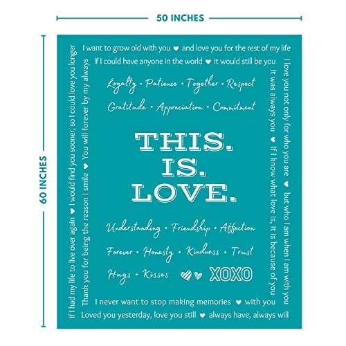 FILO ESTILO This is Love Blanket, Wife Gifts from Husband, Fiance Gifts for Her, Anniversary Wedding Gifts for Couple, Unique Snuggly Throw Blanket, 60x50 Inches (Teal)