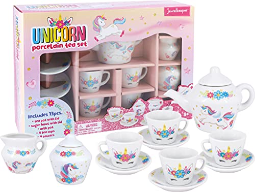 Jewelkeeper Unicorn Porcelain Tea Party Set for Little Girls, 13 Pieces for Teenage Girls - Kids Tea Set