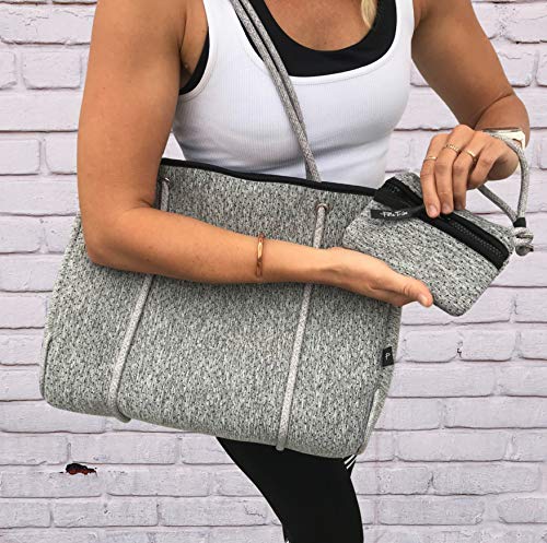 Large Neoprene Tote Bag for Women by Pole Tribe, Lightweight Neoprene Bags, Perfect as Women’s Gym, Beach or Travel Totes (Silver Speckle)