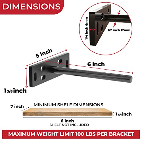 Set of 4 Floating Shelf Brackets Heavy Duty 1/4 inch Thick Baseplate