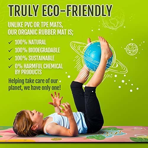 ZULY Eco Friendly Kids Yoga Mat with Free Yoga Strap, Premium Microfibre  Suede W Organic Rubber Yoga Mat for kids ages 3-6 6-10 9-12 Toddlers  Children