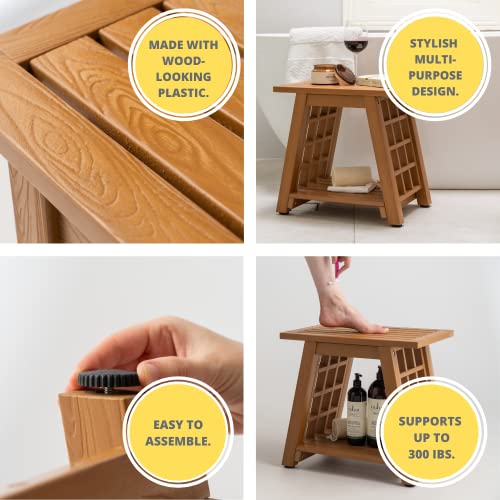 Waterproof Shower Bench With Storage Shelf 18 Inch Corner Seat for Shaving Legs