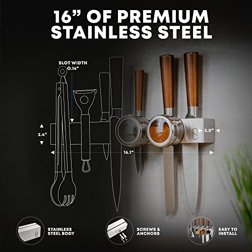 Premium 16 Inch Knife Holder for Wall With Double Storage  Stainless Steel Knife