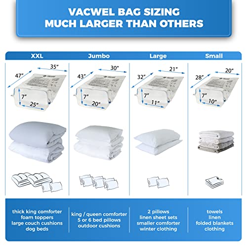 Vacwel Large 10 Pack Vacuum Storage Bags for Clothes Hand Pump Free