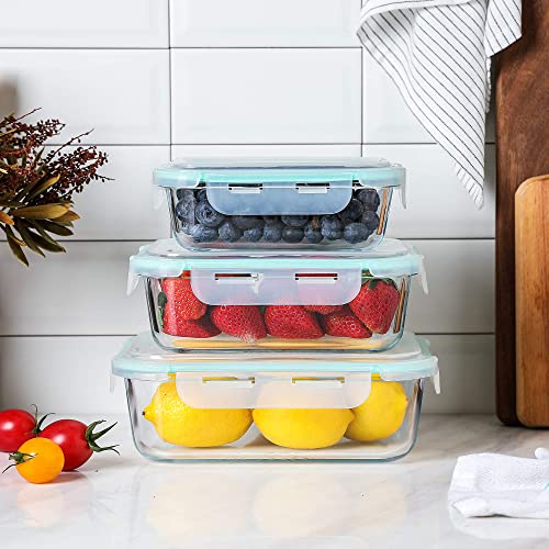 Whole Housewares Glass Food Storage Containers Pack of 3 Sizes Airtight Lids
