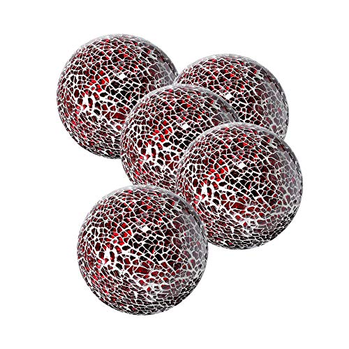 WHOLE HOUSEWARES Decorative Balls Set of 5 Glass Mosaic Sphere Diameter 3 Red