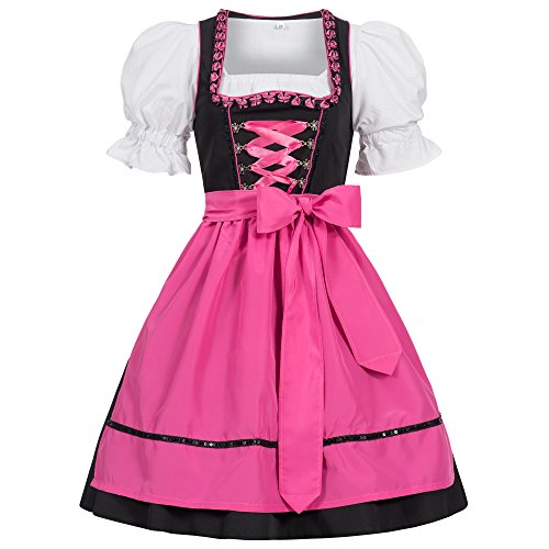 Gaudi-leathers Women's Set-3 Dirndl Pieces Embroidery Froschmaul Black/Pink 42