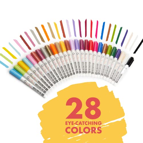 PENGUIN ART SUPPLIES 28 Fine Tip Acrylic Paint Pens Craft Paint Zipper Pouch