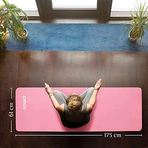 Powrx Nonslip Tpe Yoga Mat 68 X 24 Inch Pink 02 Thick With Carry Bag