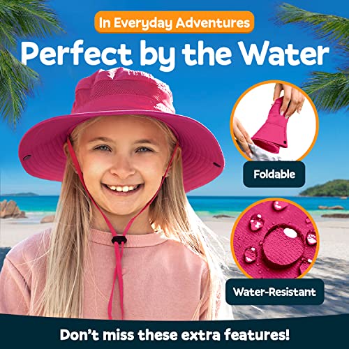 GearTOP UPF 50+ Kids Sun hat to Protect Against UV Sun Rays - Kids Bucket Hat and Sun Hats for Kids Camping Fishing Safari Pink