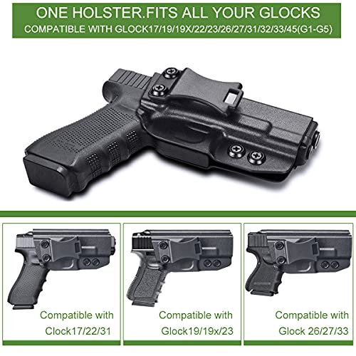 ahsw 19 IWB Holster Compatible with Glock 17 19 19X 22 23 26 27 31 32 33 45 (G1-5), Posi-Click Retention