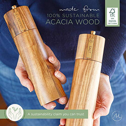 Wooden Salt and Pepper Grinder Set - Premium Acacia Wood Grinders