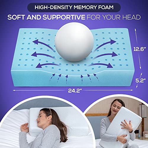 della Cuboid Side Sleeper Pillow - Innovative Ergonomic Design for Head & Neck Alignment - Soft Ventilated Memory Foam for Ultimate Comfort & Cooling All Night Long (Bamboo Fabric)