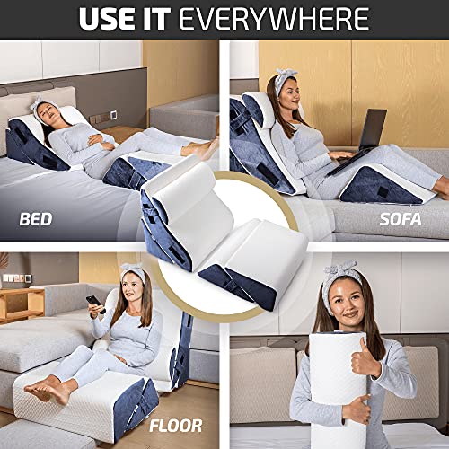Luxone 5 Pcs Adjustable Relaxing System w/Leg Elevation Pillow Navy Blue