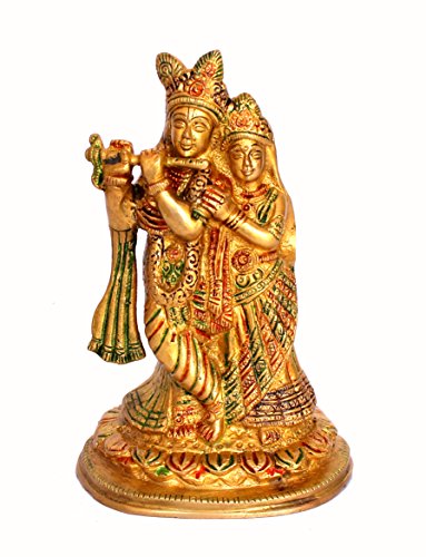 StonKraft Radha Krishna Pair Murti Idol Statue Sculpture Brass 7 Inch Multicolor