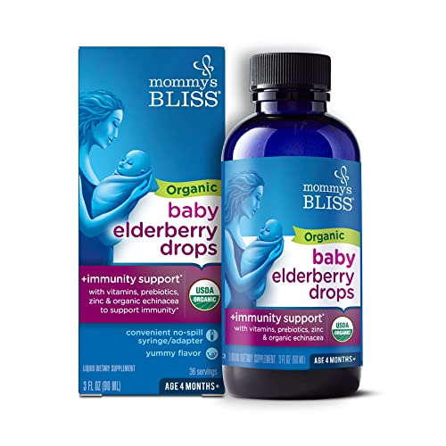 Mommy's Bliss Elderberry Drops Immune Vitamins Zinc Echinacea 3 Fl Oz 4 Month+