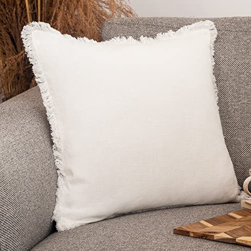 Inspired Ivory Linen Throw Pillow Decorative Covers 18x18 Inch Off White