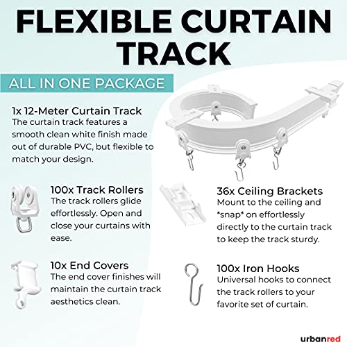 Urbanred Flexible Ceiling Curtain Track 12 Meters 39.4ft White