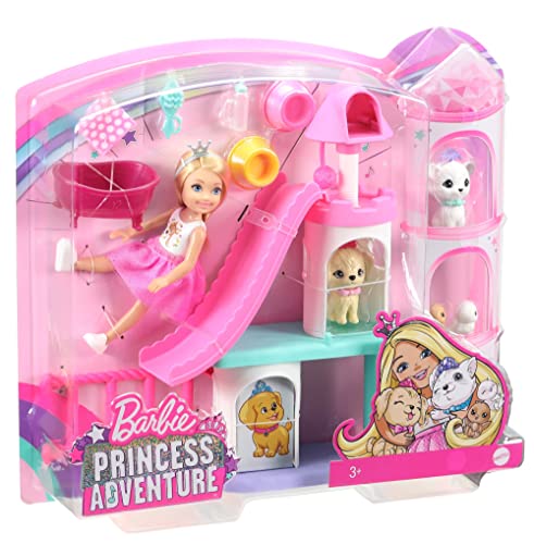 Barbie Princess Adventure Chelsea Pet Castle Playset Blonde Chelsea Doll 6 Inch 4 Pets