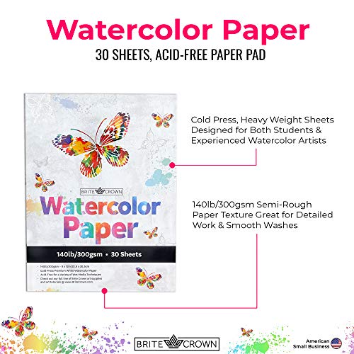 Watercolor Paper Pad 140 Lb 300g Sm 9x12 Inches Cold Press Texture 30 Sheets