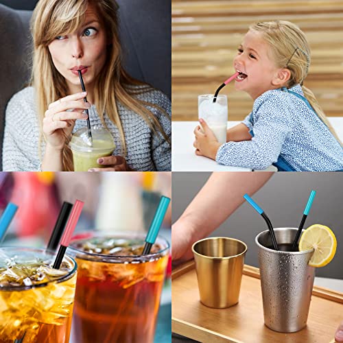 Reusable Metal Straws With Silicone Tips for 30 Oz Tumblers Pack of 4 Black