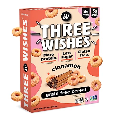 Plant-Based and Vegan Breakfast Cereal by Three Wishes - Cinnamon, 1 Pack - More Protein and Less Sugar Snack - Gluten-Free, Grain-Free - Non-GMO
