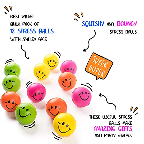 Be Happy Colored Smile Face Stress Balls 25 Squishy Toys Bulk Pack of 12 Neon