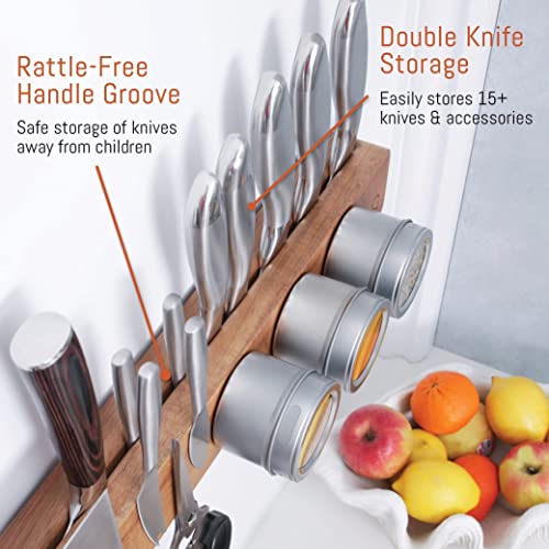 Premium 16 Magnetic Knife Strip Kitchen Wall Holder Double Storage Rack Wood