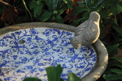 Esschert Design Usa Ceramic Birdbath Blue White