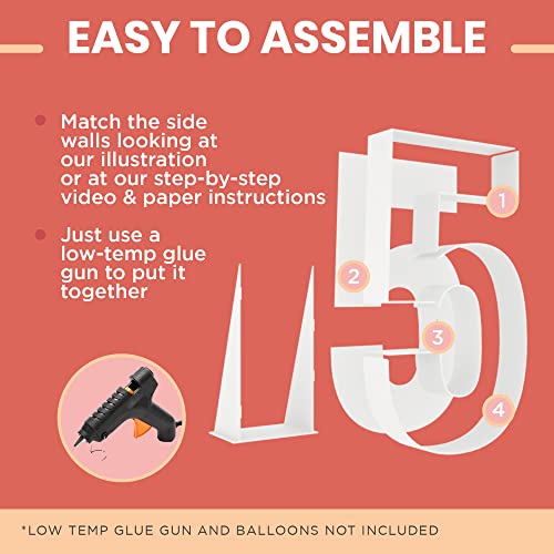 Super Easy Assembly 3ft Large Fillable Cardboard Number 5 Balloon Party Decor